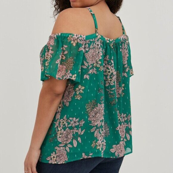 Torrid Womens Cold Shoulder Halter Top Floral Green Large - Picture 3 of 10